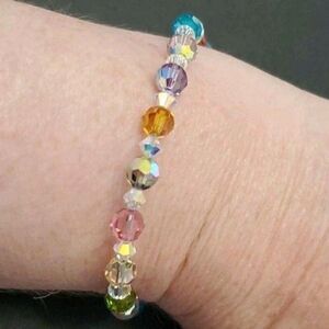 Sterling Silver Multi Colored Crystal Beaded Inspirational Bracelet 7"